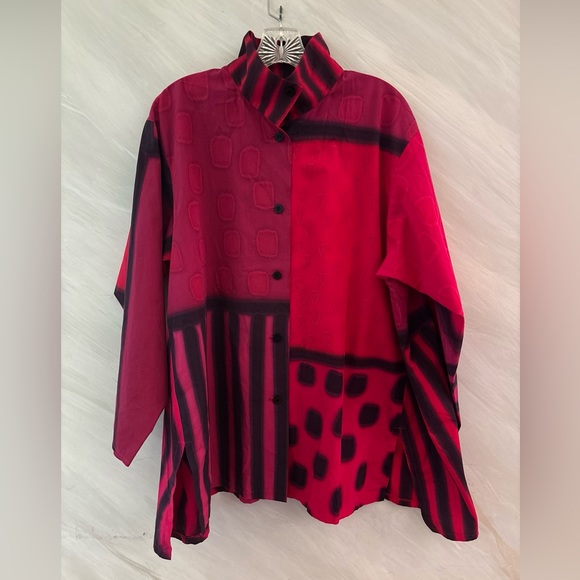 Kay Chapman Size 2 Pink /Purple/Red Artsy Hand Painted Lagenlook Tunic Blouse - Picture 1 of 11